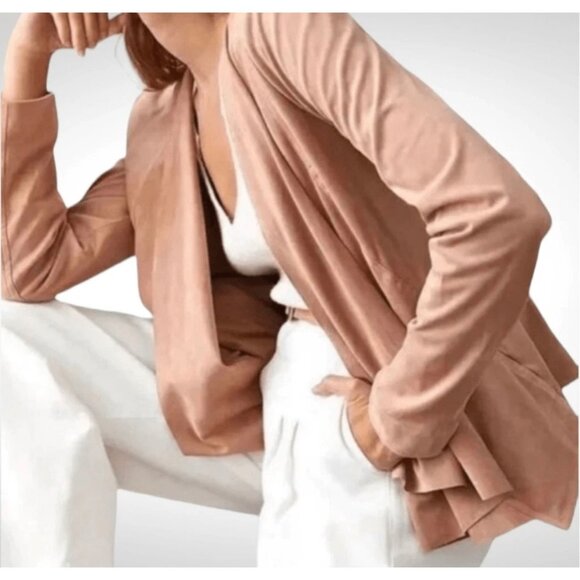 Anthropologie Hutch Open Front Waterfall Jacket In Vegan Suede Size S Neutral - Picture 3 of 9